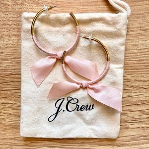 J. Crew - thin gold 2 inch hoops with pink ribbon bows